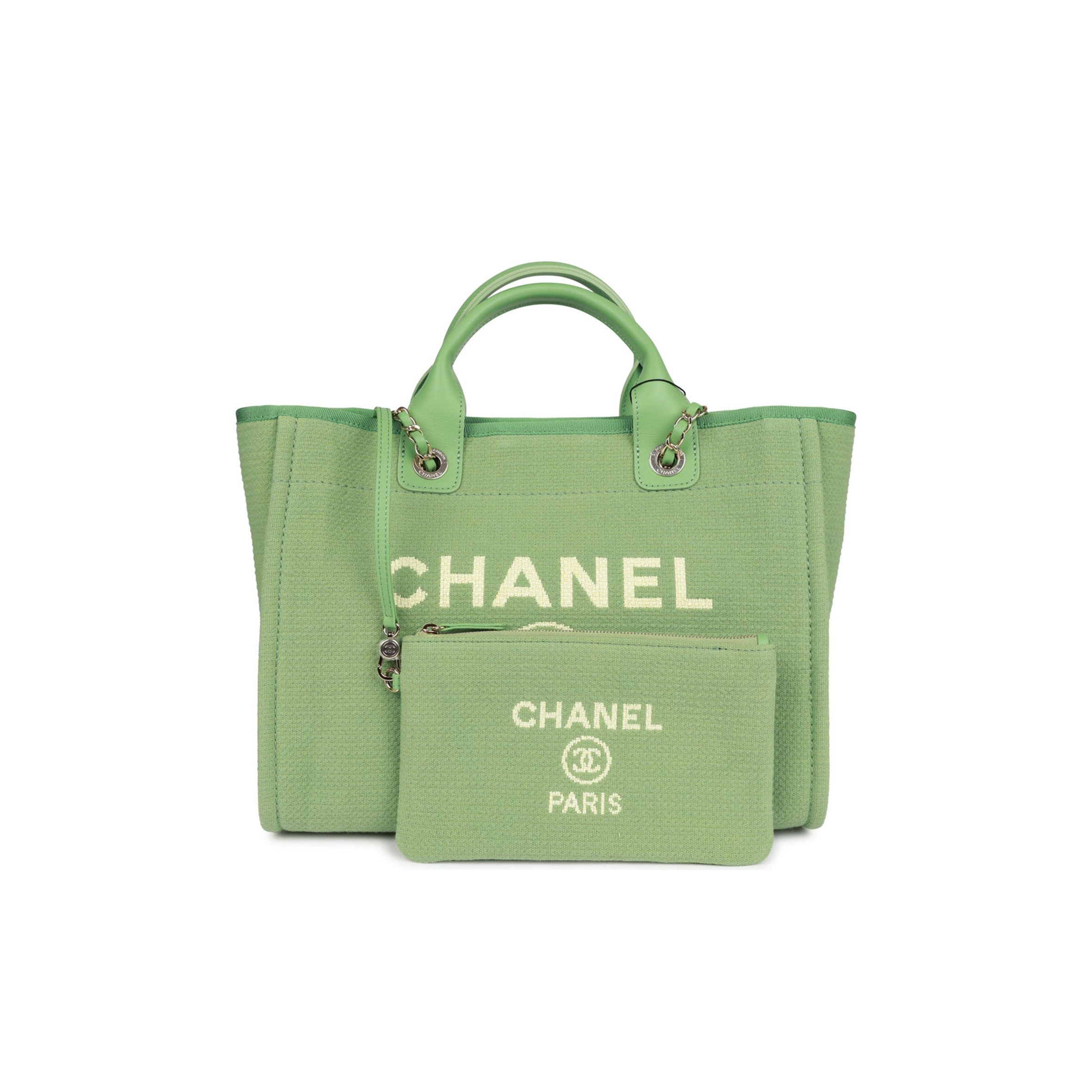 CHANEL SMALL DEAUVILLE SHOPPING BAG GREEN BOUCLE LIGHT GOLD HARDWARE (34*27*15cm) CHANEL SMALL DEAUVILLE SHOPPING BAG GREEN BOUCLE LIGHT GOLD HARDWARE (34*27*15cm)